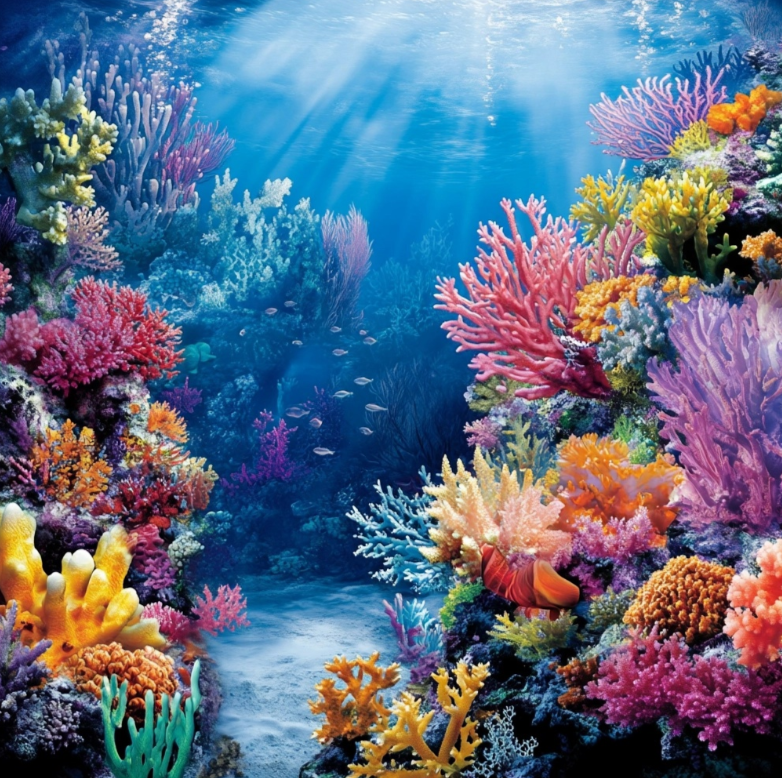 Colorful underwater coral reef illustration for children