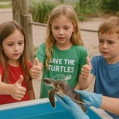 Children learning about sea turtle conservation