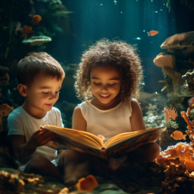 Kids enjoying ocean-themed adventure books that spark imagination